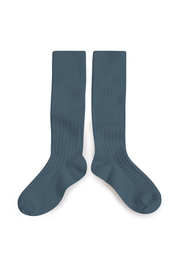 La Haute - Ribbed Knee-high Socks - Bleu Cendre van Collegien | Kids Conceptstore Le Fanfare