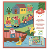 Achtergrond en herplaatsbare stickers. Dieren.