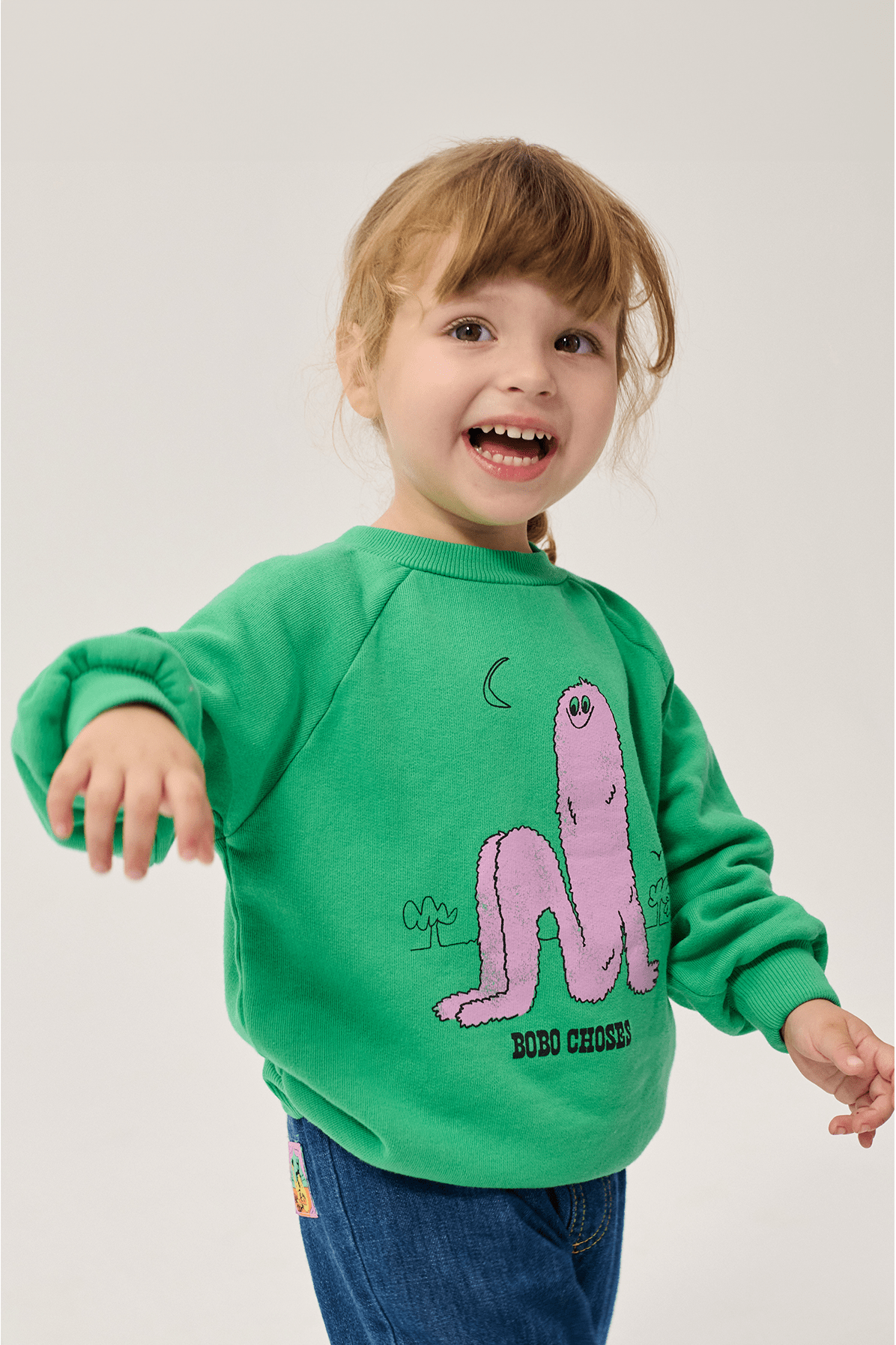 Long Pinky Puff sweatshirt - Green van Bobo Choses | Kids Conceptstore Le Fanfare