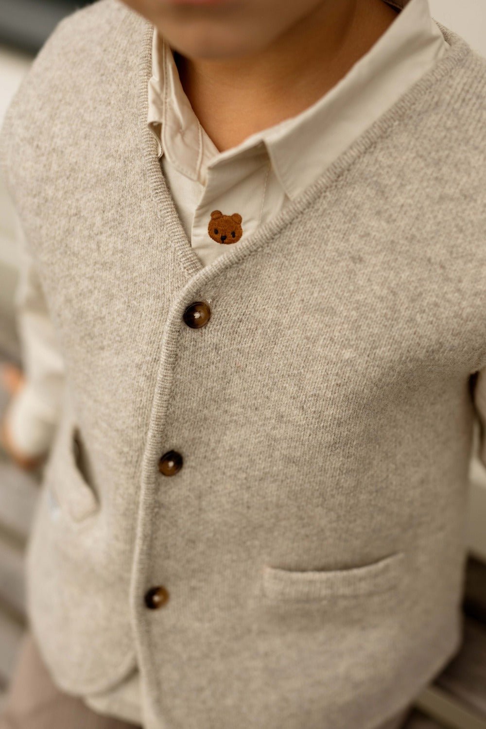 Maurtis Merino Wool Gilet - Light Grey Melange van Donsje Amsterdam | Kids Conceptstore Le Fanfare