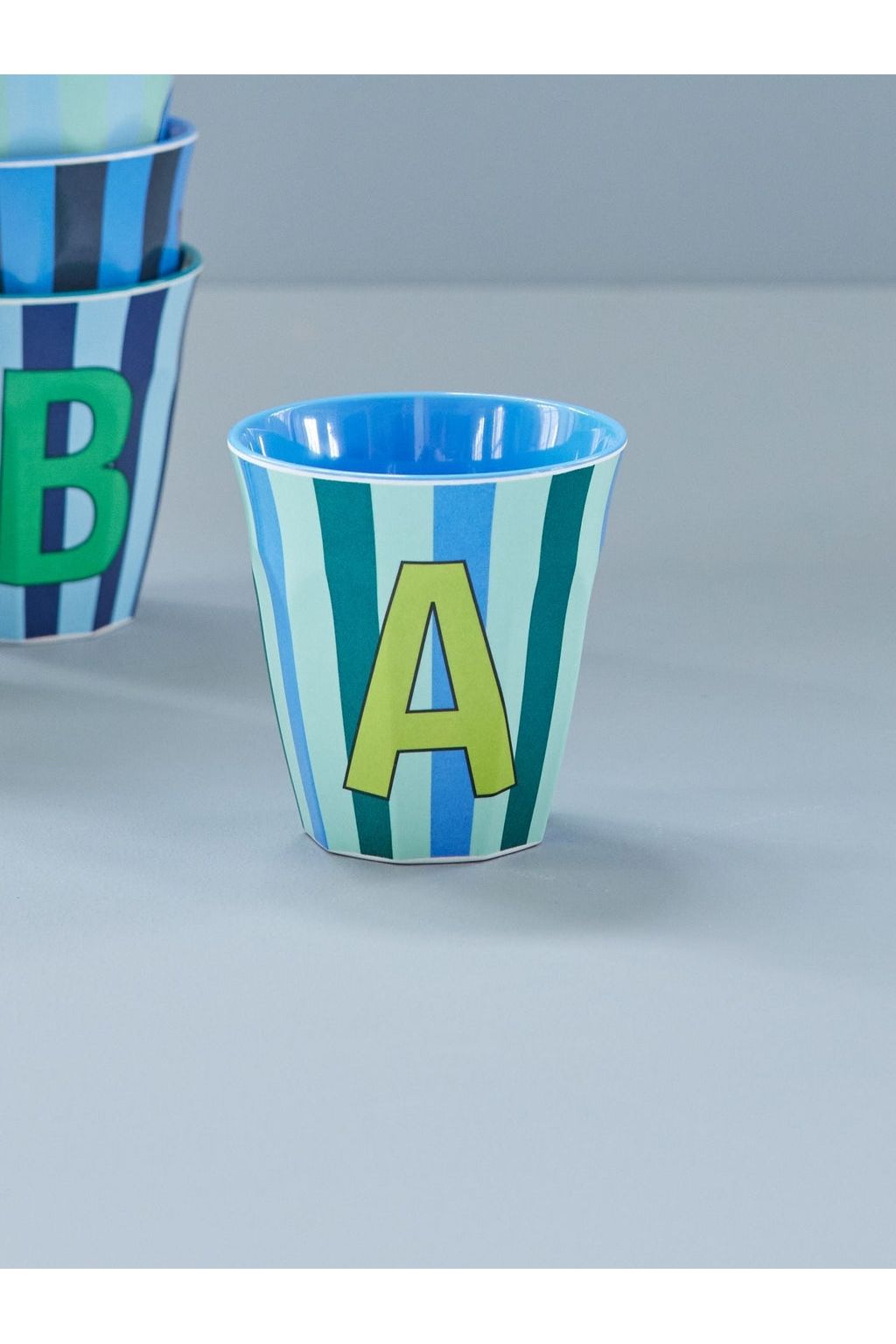 Melamine Cup - A - Blue - Stripes van Rice | Kids Conceptstore Le Fanfare