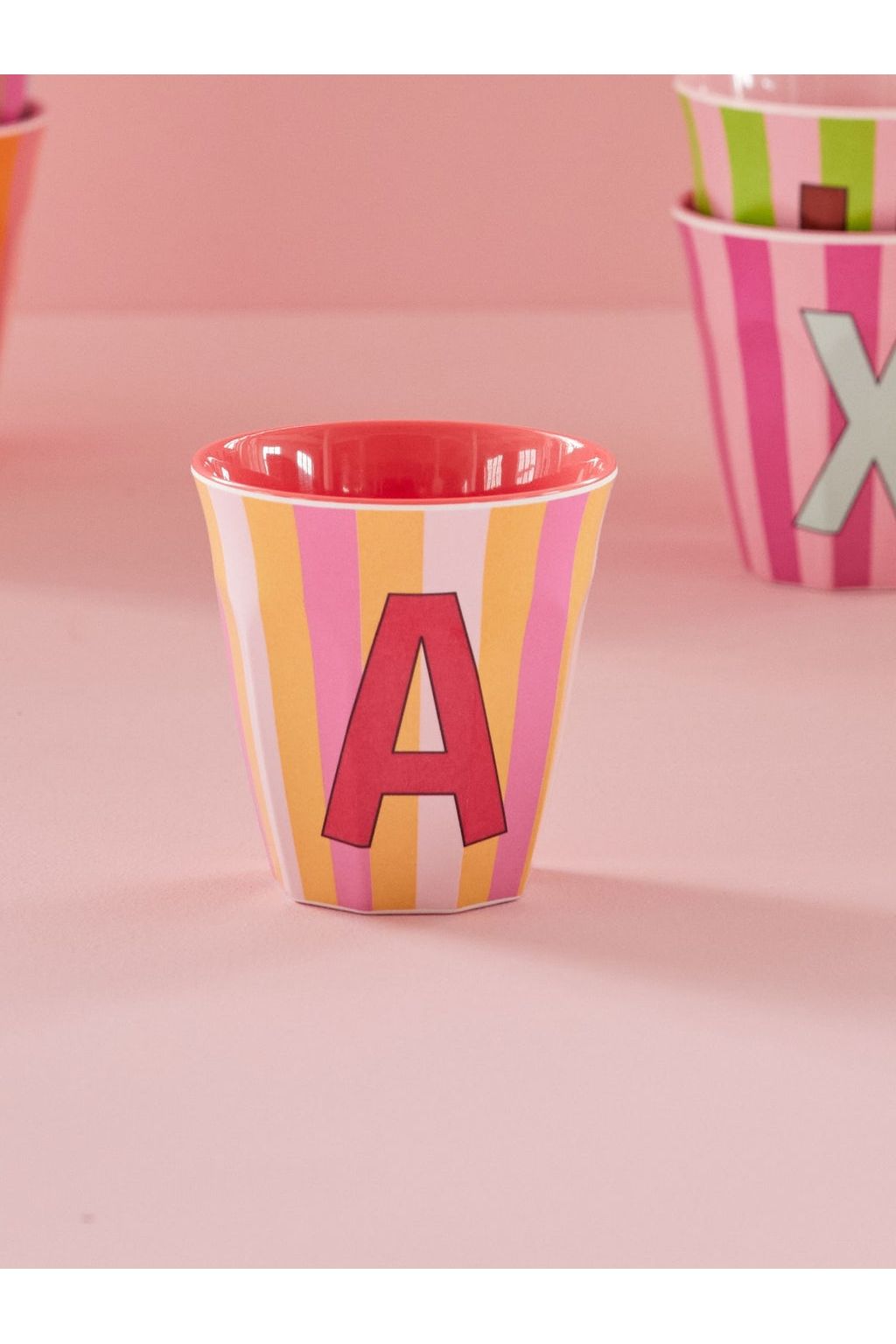 Melamine Cup - A - Pink - Stripes van Rice | Kids Conceptstore Le Fanfare