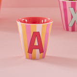 Melamine Cup - A - Pink - Stripes van Rice | Kids Conceptstore Le Fanfare