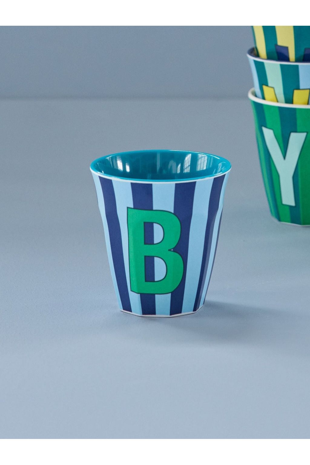 Melamine Cup - B - Blue - Stripes van Rice | Kids Conceptstore Le Fanfare