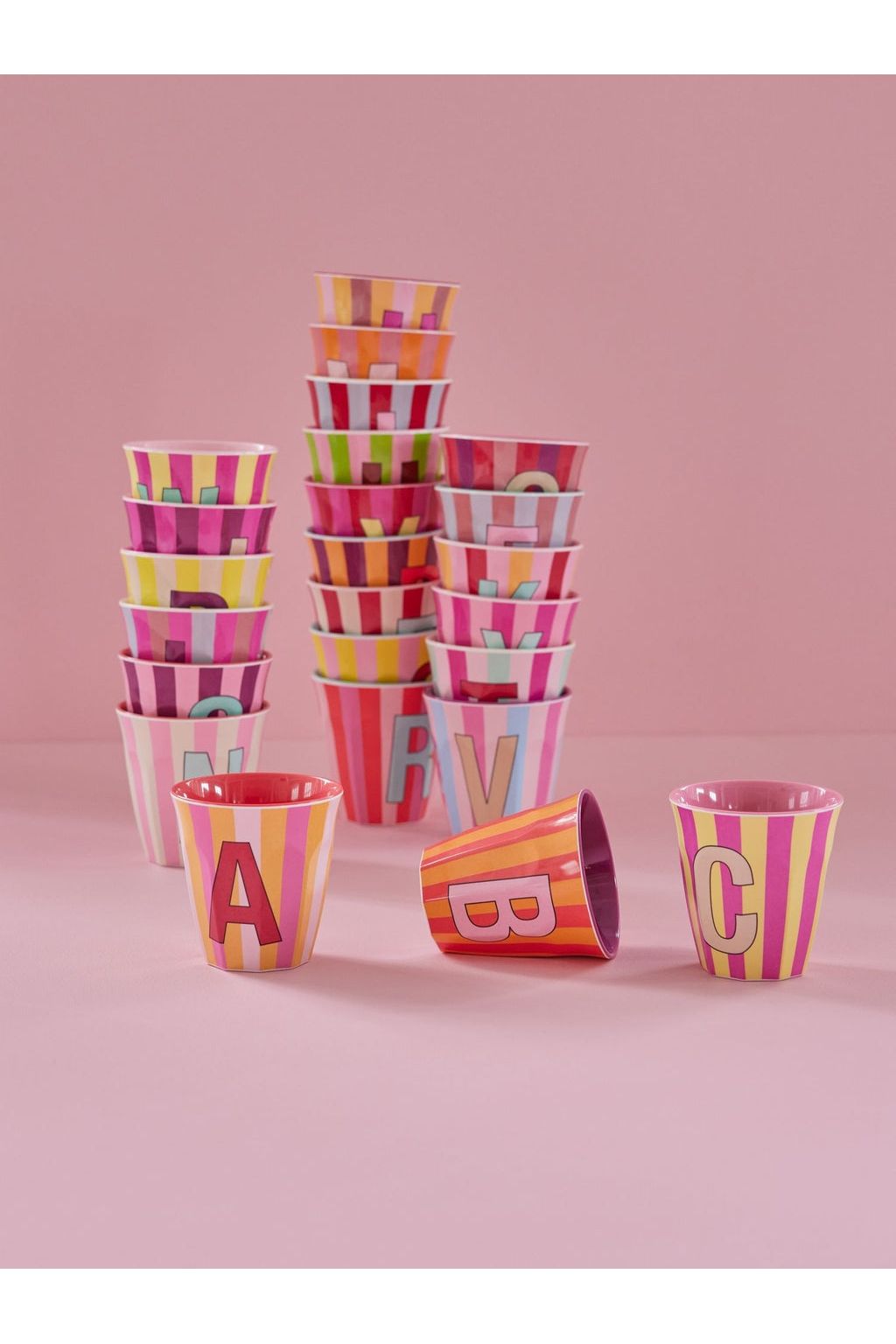 Melamine Cup - B - Orange - Stripes van Rice | Kids Conceptstore Le Fanfare