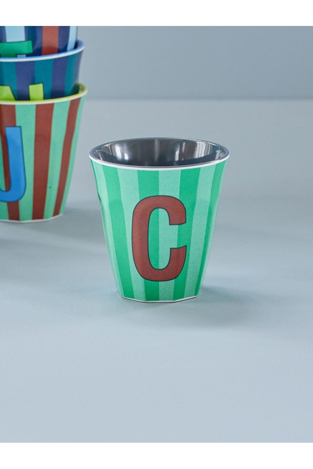 Melamine Cup - C - Green - Stripes van Rice | Kids Conceptstore Le Fanfare