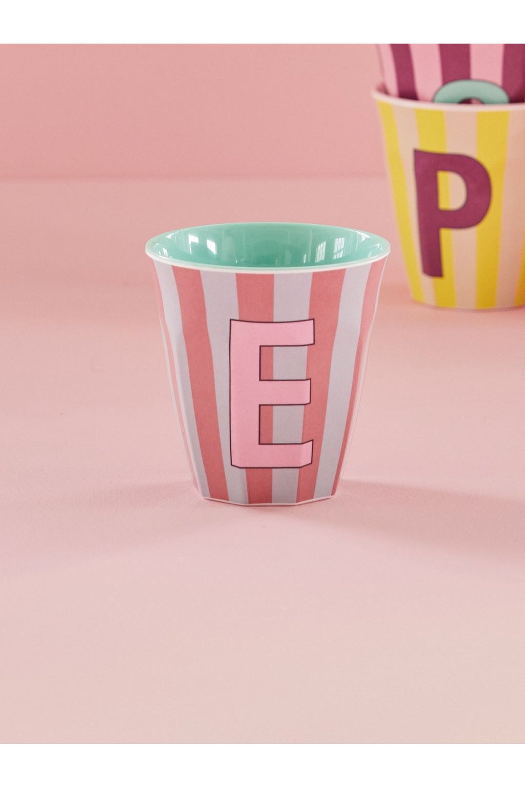 Melamine Cup - E - Pink - Stripes van Rice | Kids Conceptstore Le Fanfare