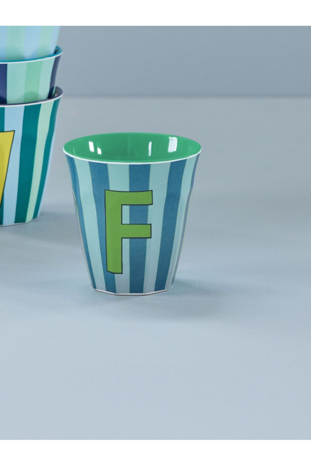 Melamine Cup - F - Blue - Stripes van Rice | Kids Conceptstore Le Fanfare