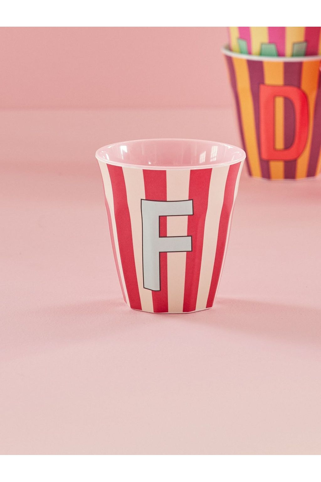 Melamine Cup - F - Pink - Stripes van Rice | Kids Conceptstore Le Fanfare