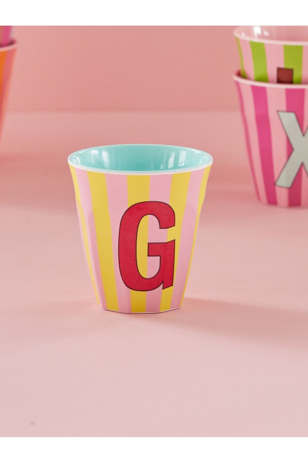 Melamine Cup - G - Pink - Stripes van Rice | Kids Conceptstore Le Fanfare