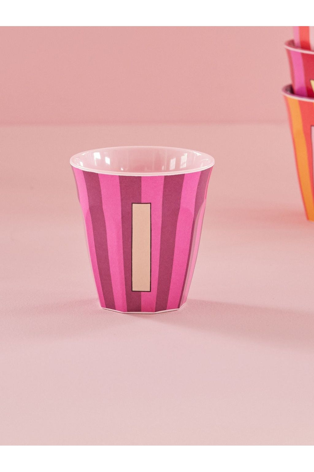 Melamine Cup - I - Pink - Stripes van Rice | Kids Conceptstore Le Fanfare