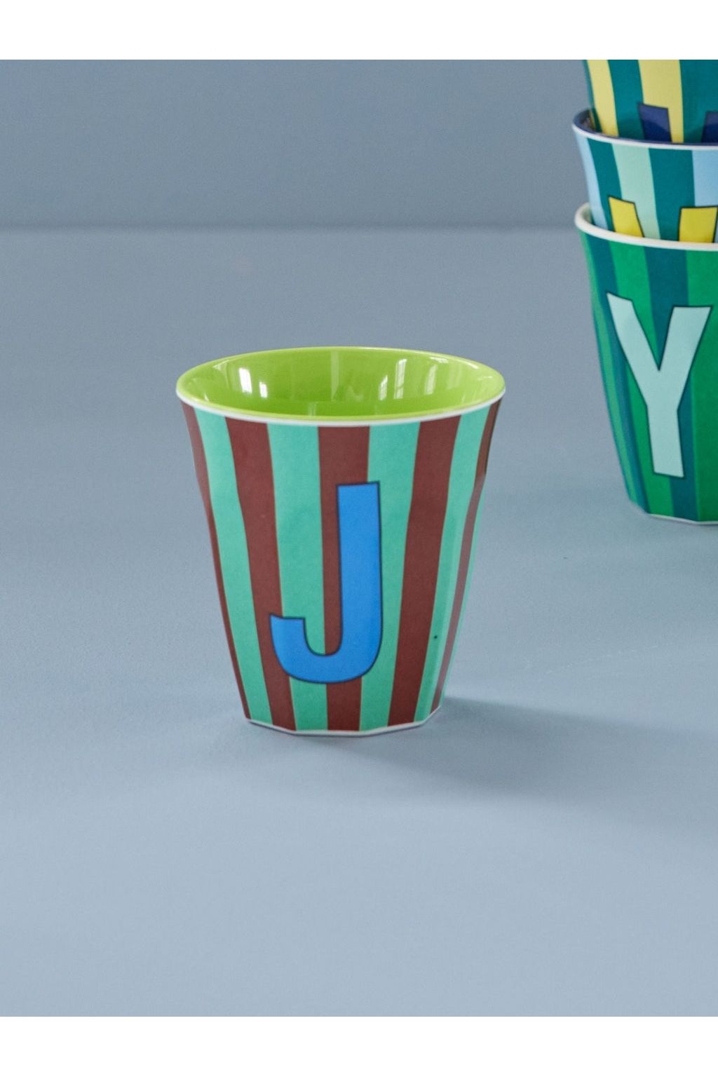 Melamine Cup - J - Mint - Stripes van Rice | Kids Conceptstore Le Fanfare