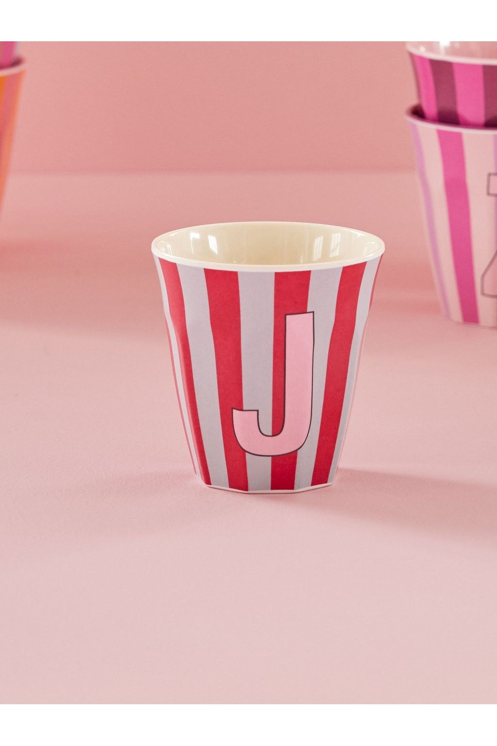 Melamine Cup - J - Red - Stripes van Rice | Kids Conceptstore Le Fanfare