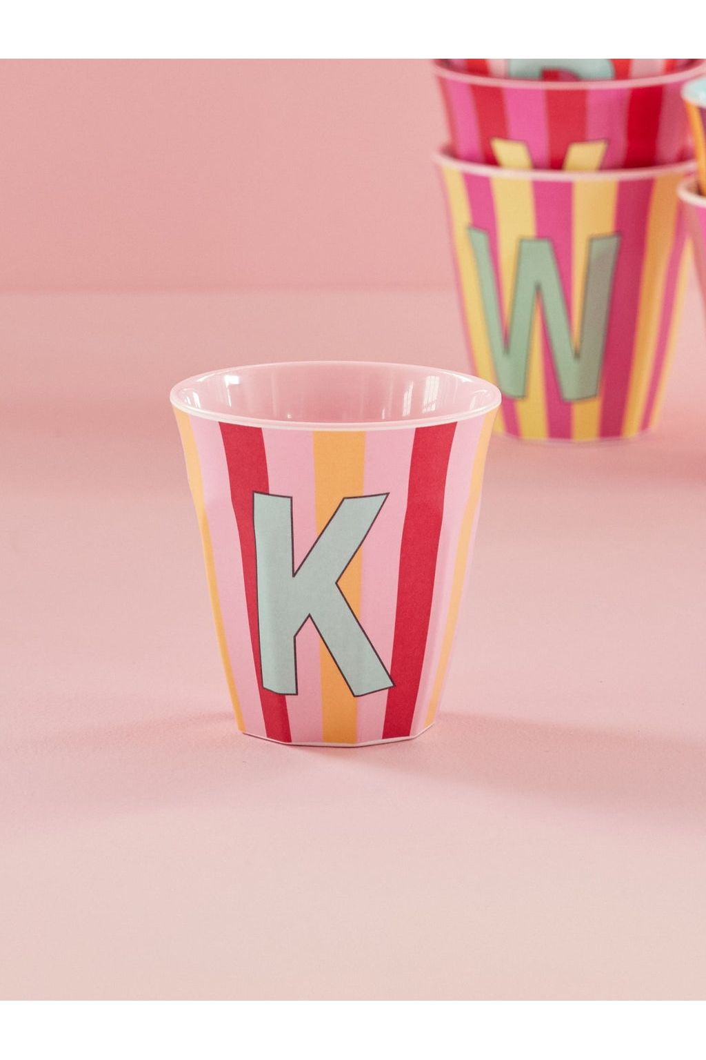 Melamine Cup - K - Pink - Stripes van Rice | Kids Conceptstore Le Fanfare