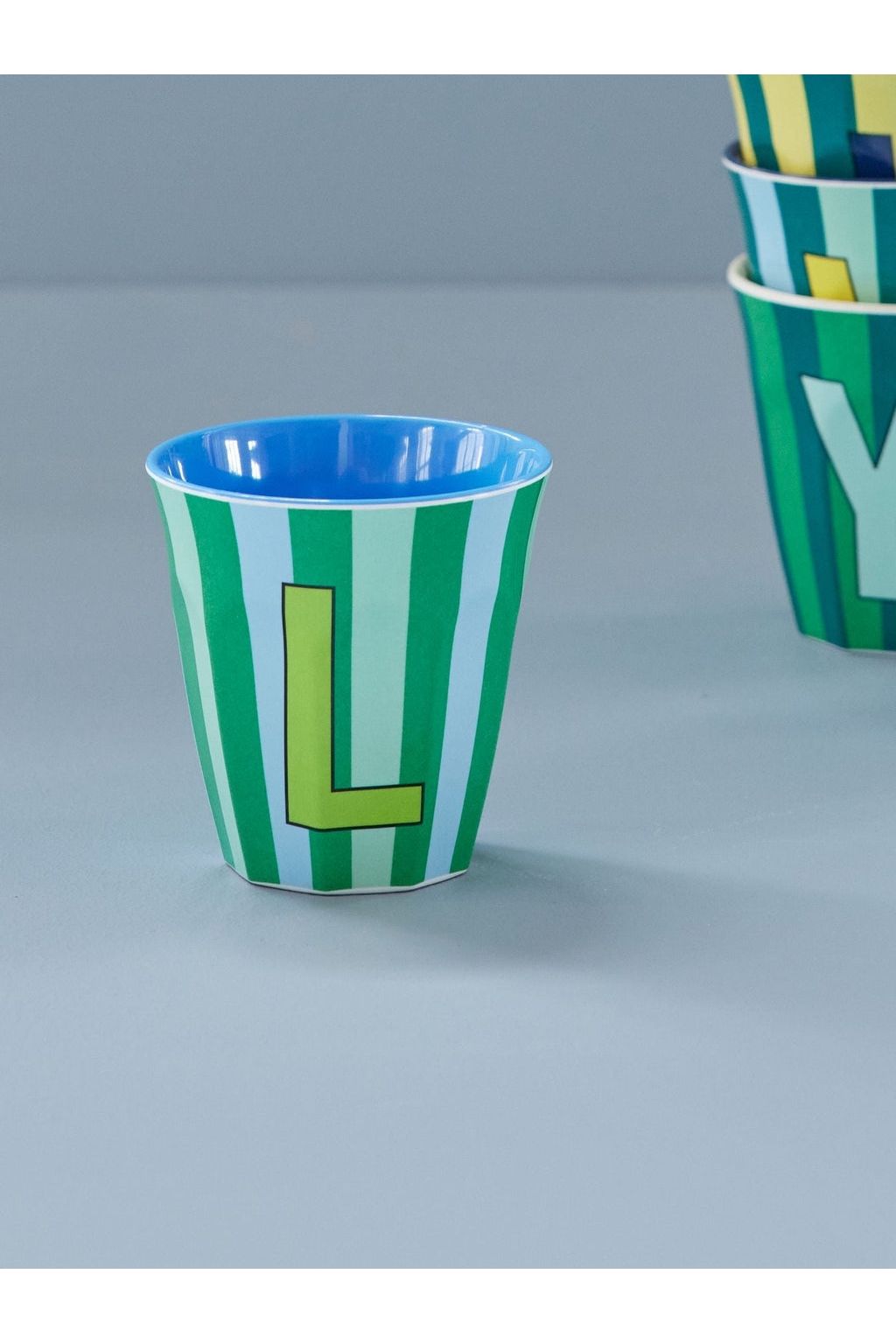 Melamine Cup - L - Green - Stripes van Rice | Kids Conceptstore Le Fanfare