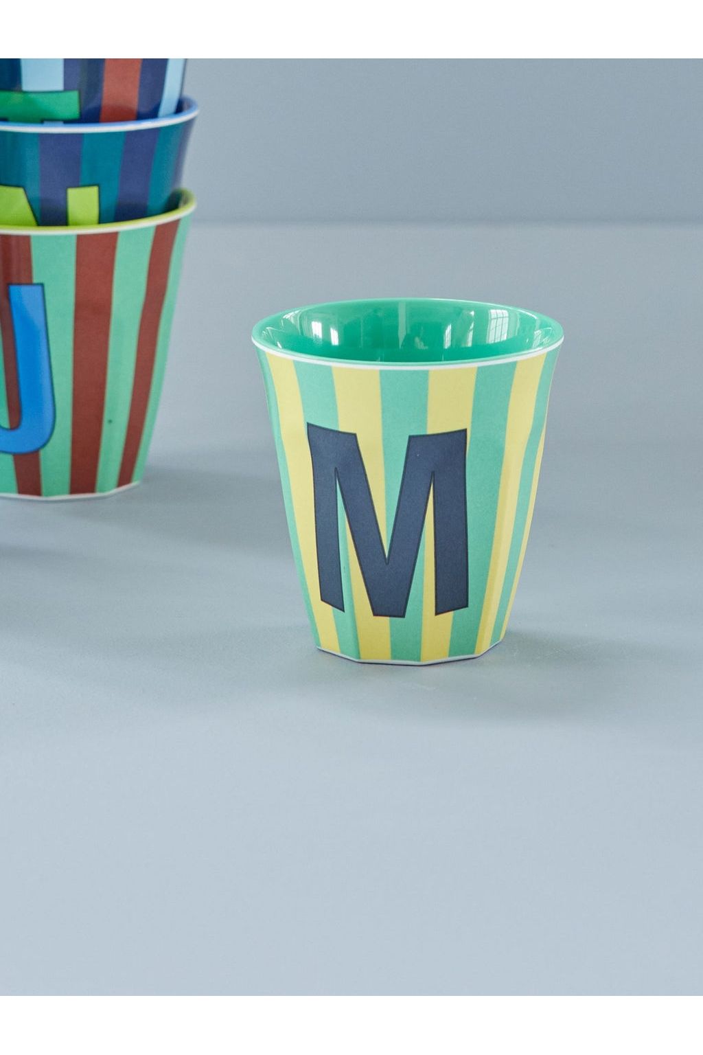 Melamine Cup - M - Green - Stripes van Rice | Kids Conceptstore Le Fanfare
