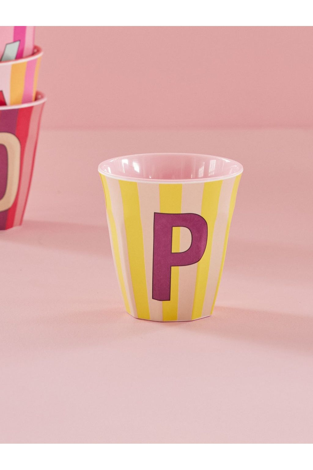 Melamine Cup - P - Soft Yellow - Stripes van Rice | Kids Conceptstore Le Fanfare