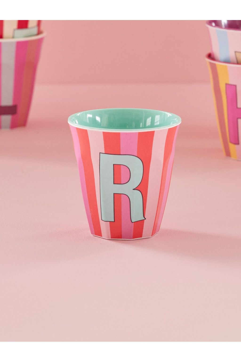 Melamine Cup - R - Pink - Stripes van Rice | Kids Conceptstore Le Fanfare