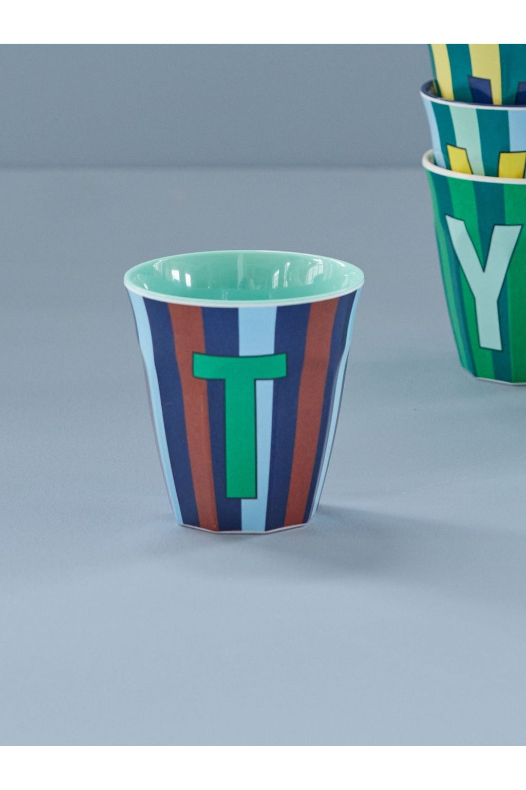 Melamine Cup - T - Blue - Stripes van Rice | Kids Conceptstore Le Fanfare