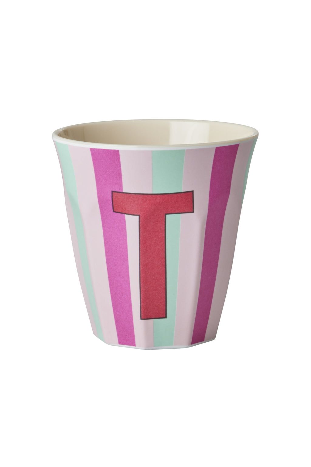 Melamine Cup - T - Pink - Stripes van Rice | Kids Conceptstore Le Fanfare