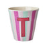 Melamine Cup - T - Pink - Stripes van Rice | Kids Conceptstore Le Fanfare