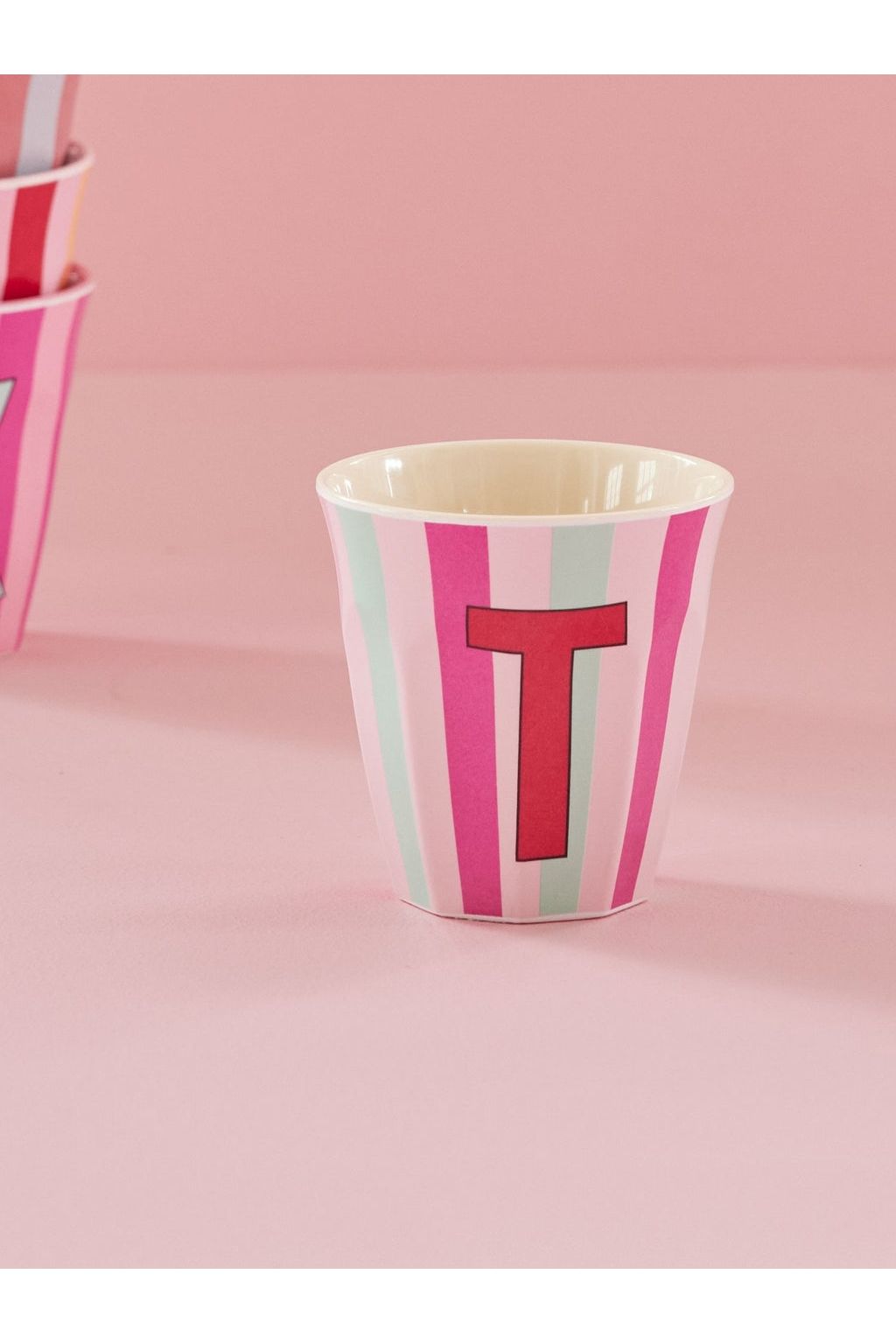 Melamine Cup - T - Pink - Stripes van Rice | Kids Conceptstore Le Fanfare