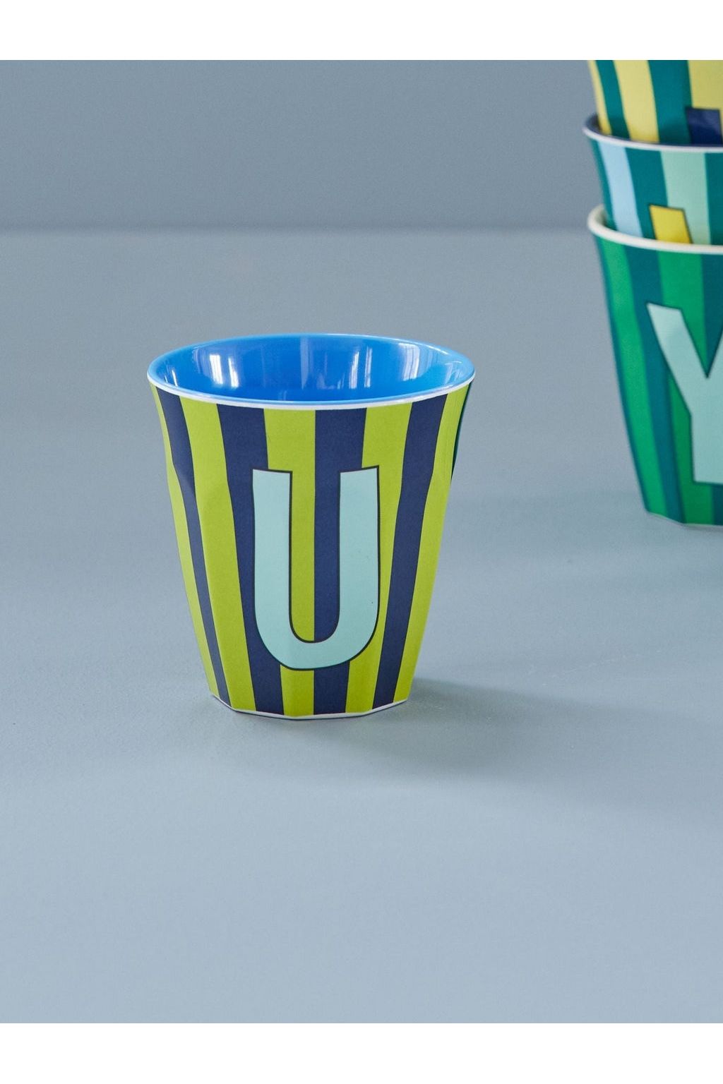 Melamine Cup - U - Green - Stripes van Rice | Kids Conceptstore Le Fanfare