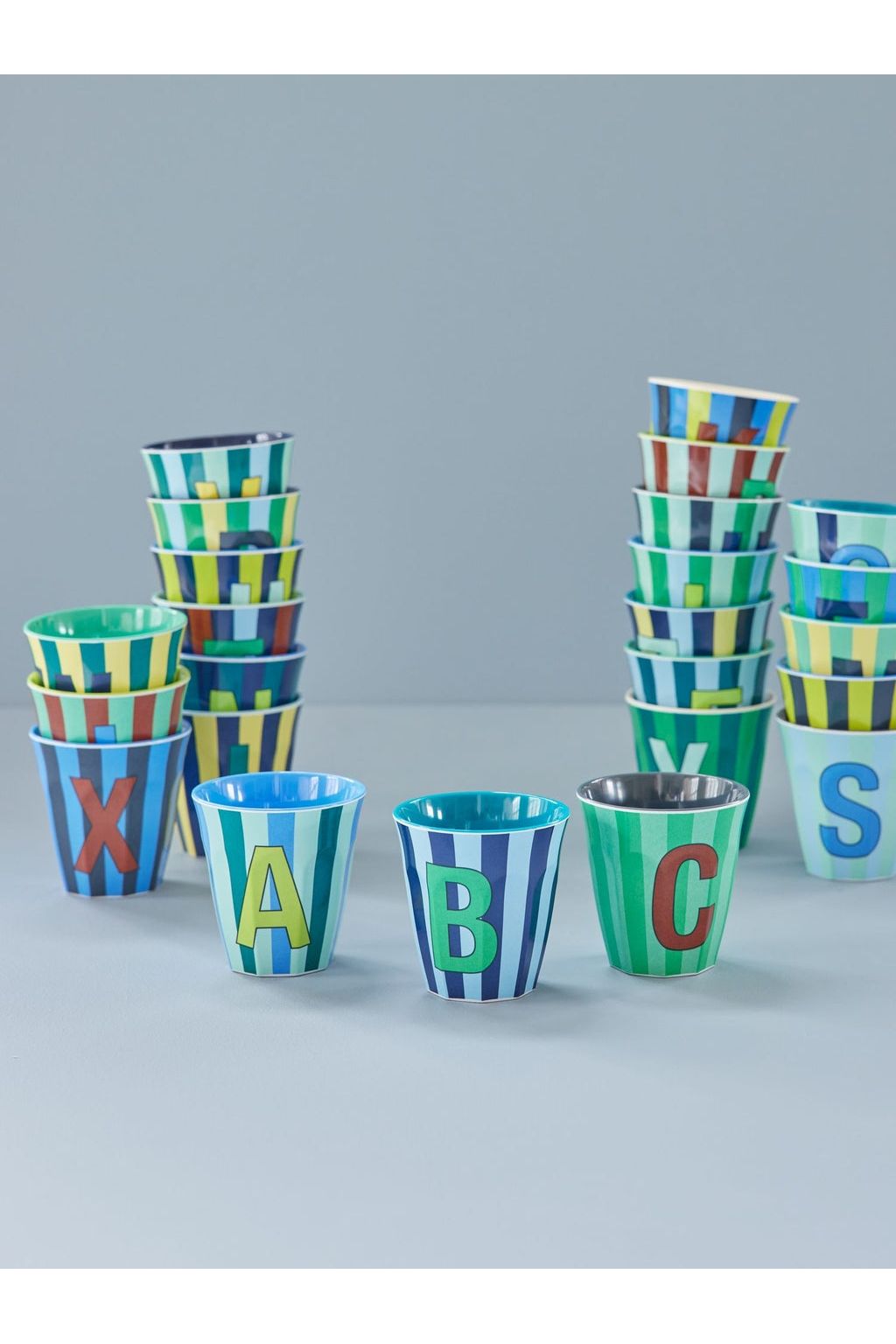 Melamine Cup - U - Green - Stripes van Rice | Kids Conceptstore Le Fanfare