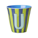 Melamine Cup - U - Green - Stripes van Rice | Kids Conceptstore Le Fanfare
