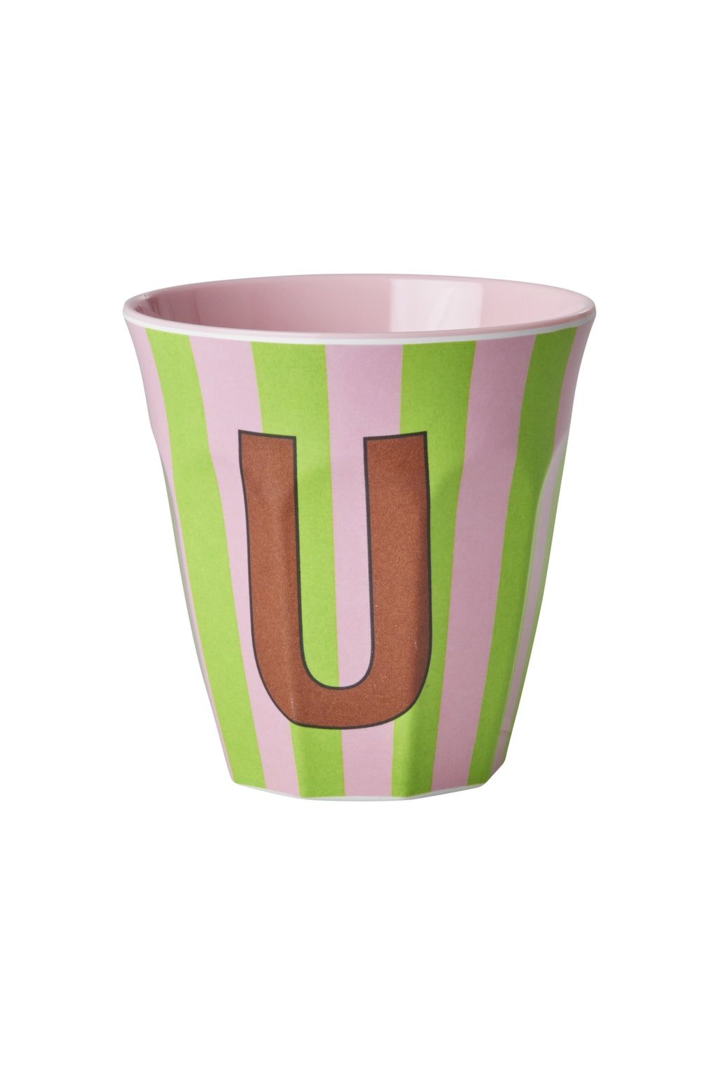 Melamine Cup - U - Pink - Stripes van Rice | Kids Conceptstore Le Fanfare