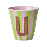 Melamine Cup - U - Pink - Stripes van Rice | Kids Conceptstore Le Fanfare