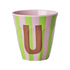 Melamine Cup - U - Pink - Stripes van Rice | Kids Conceptstore Le Fanfare