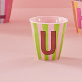 Melamine Cup - U - Pink - Stripes van Rice | Kids Conceptstore Le Fanfare