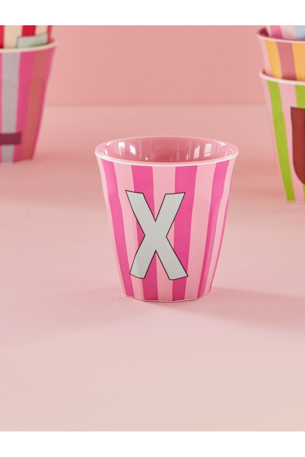 Melamine Cup - X - Pink - Stripes van Rice | Kids Conceptstore Le Fanfare