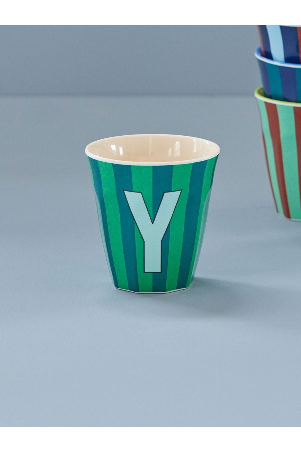 Melamine Cup - Y - Green - Stripes van Rice | Kids Conceptstore Le Fanfare