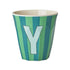Melamine Cup - Y - Green - Stripes van Rice | Kids Conceptstore Le Fanfare