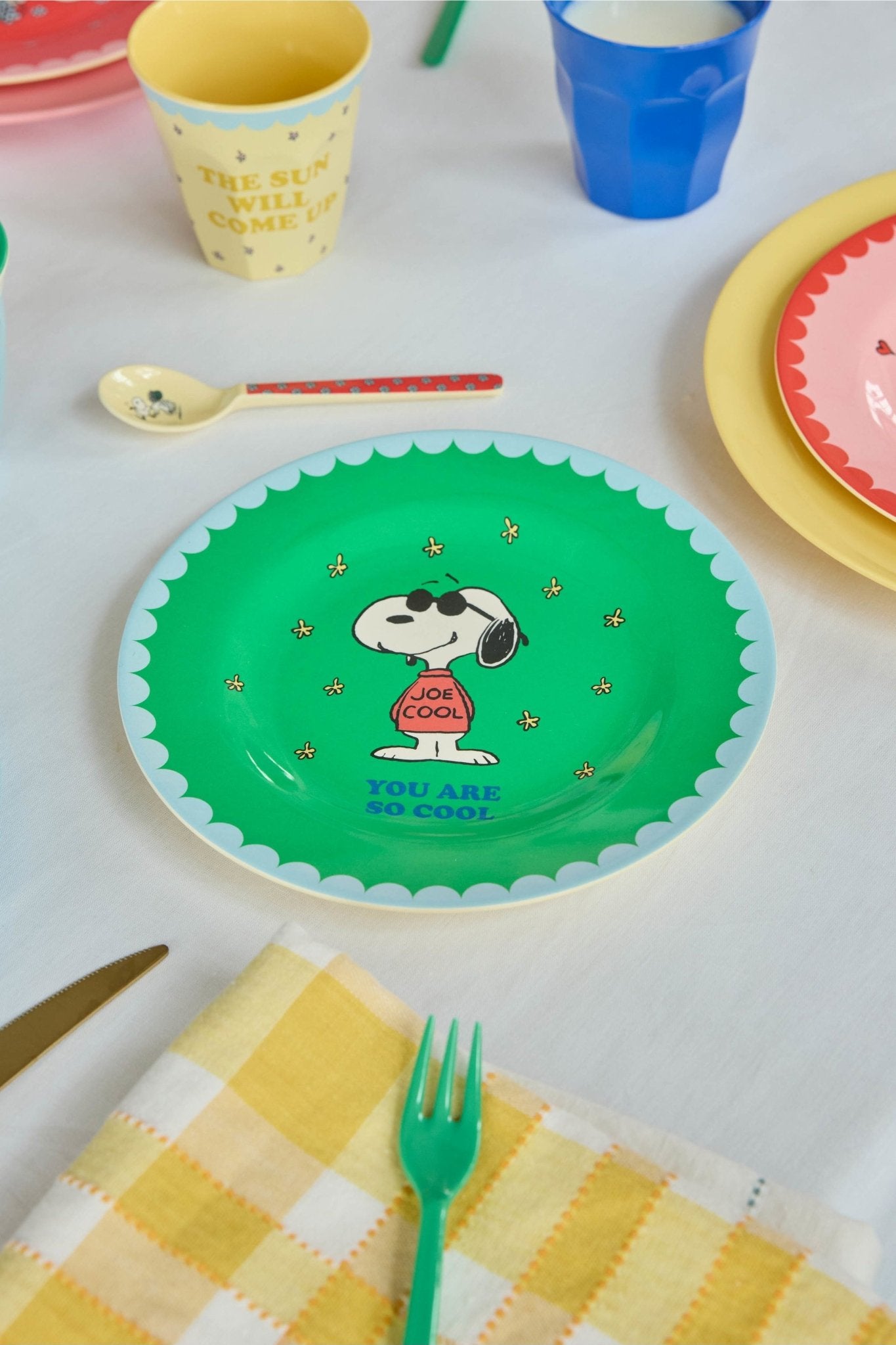 Melamine Side Plate with Green Snoopy Print van Rice | Kids Conceptstore Le Fanfare