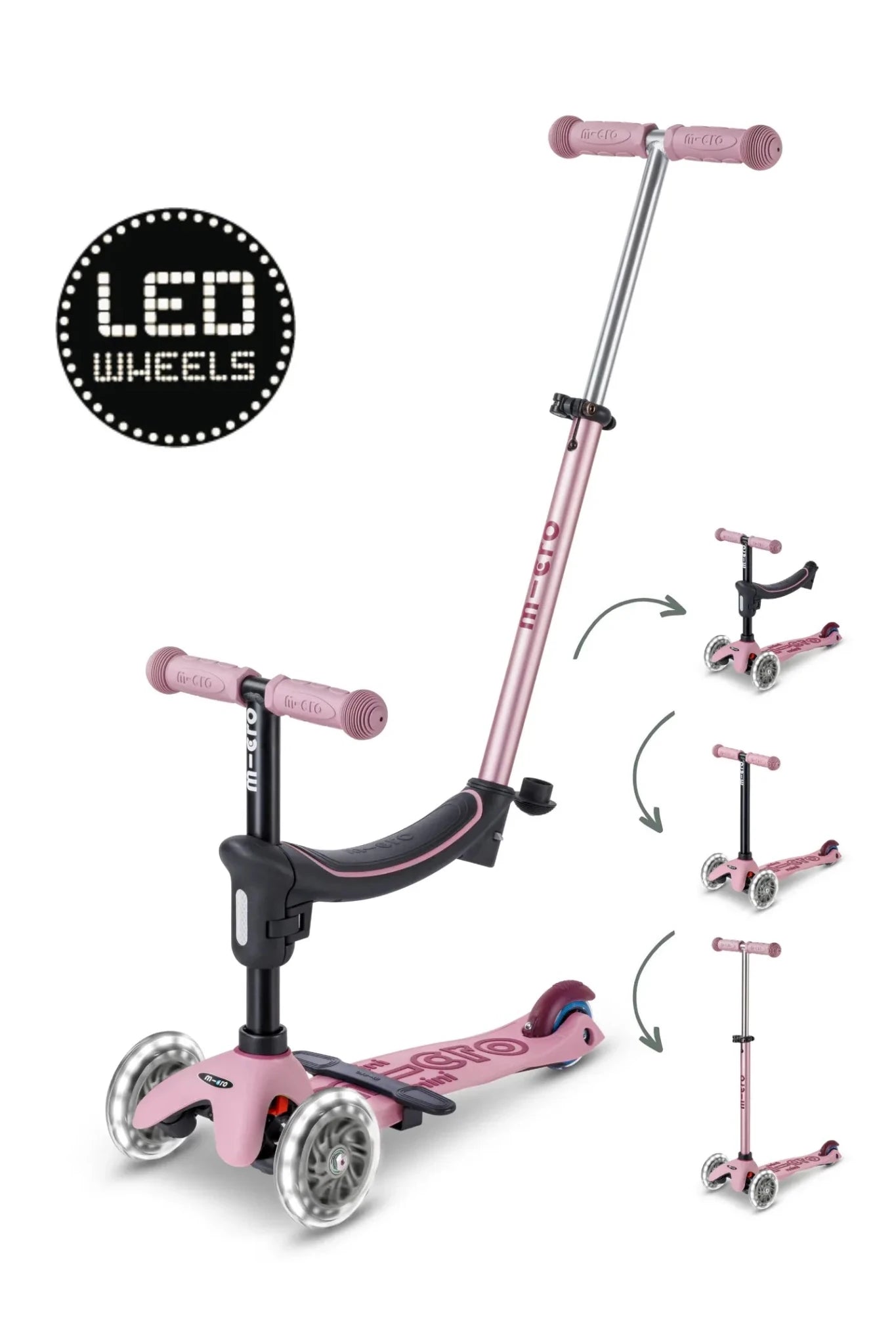 Micro Mini2Grow 4in1 step 2.0 LED roze van Micro Step | Kids Conceptstore Le Fanfare