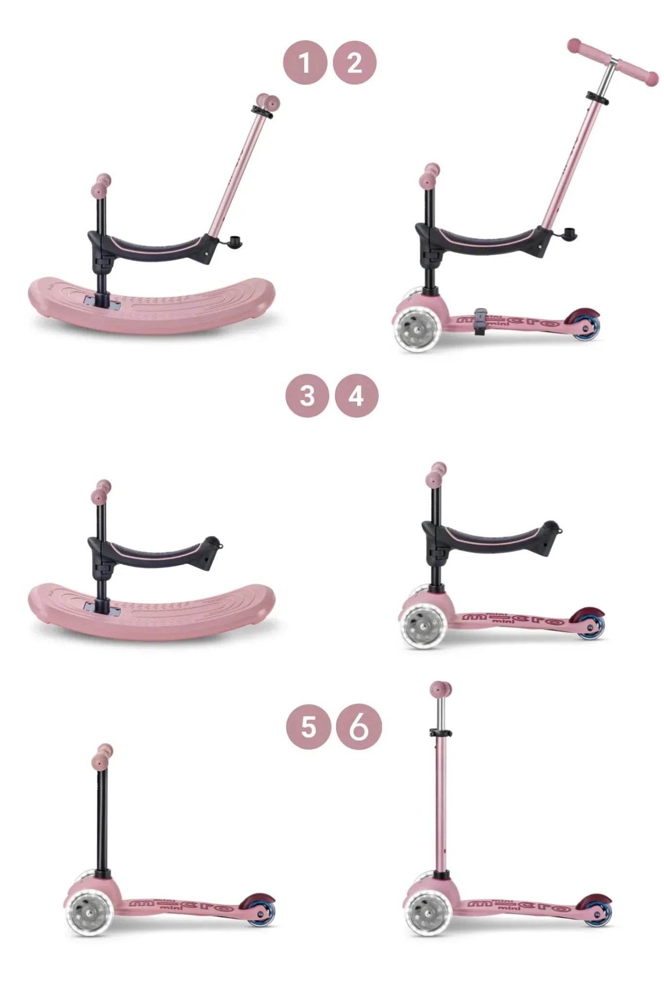 Mini Micro 6in1 Rock & Go LED roze van Micro Step | Kids Conceptstore Le Fanfare