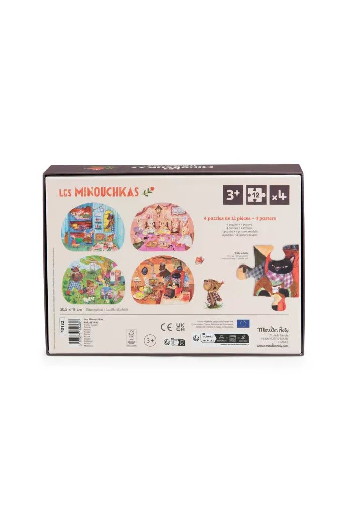 Mini puzzel (4 x 12 st) - Les Minouchkas van Moulin Roty | Kids Conceptstore Le Fanfare