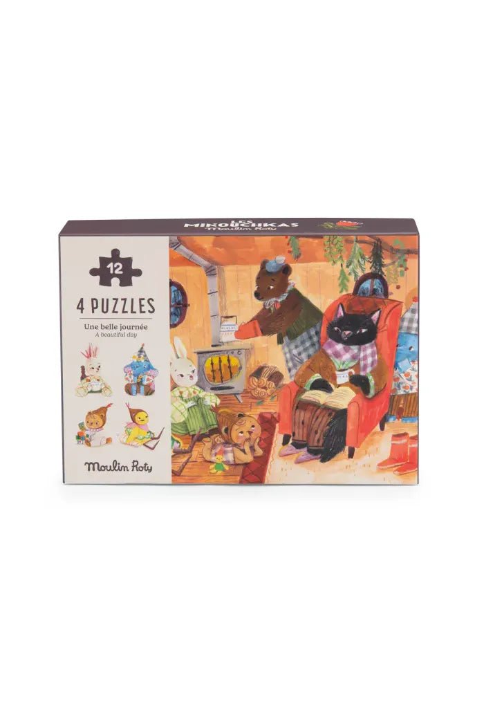 Mini puzzel (4 x 12 st) - Les Minouchkas van Moulin Roty | Kids Conceptstore Le Fanfare