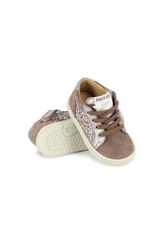 Mousse zip top - Velours-glitter - Vieux rose-nude van POM D'API | Kids Conceptstore Le Fanfare