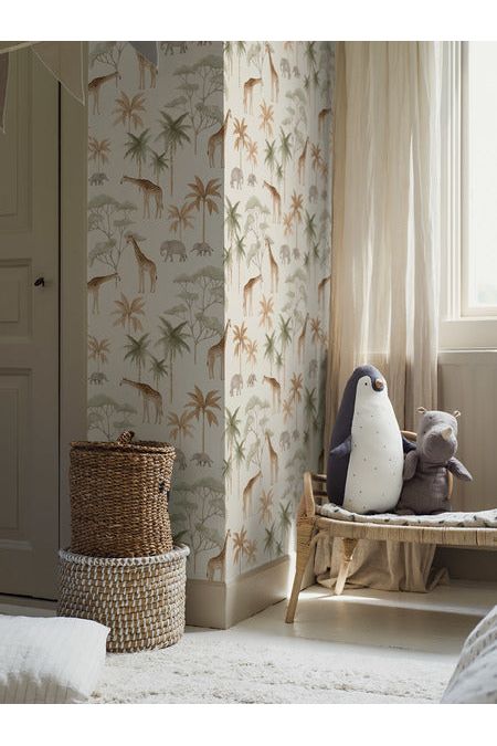 Newbie Wallpaper - Savannah - White van Boråstapeter | Kids Conceptstore Le Fanfare