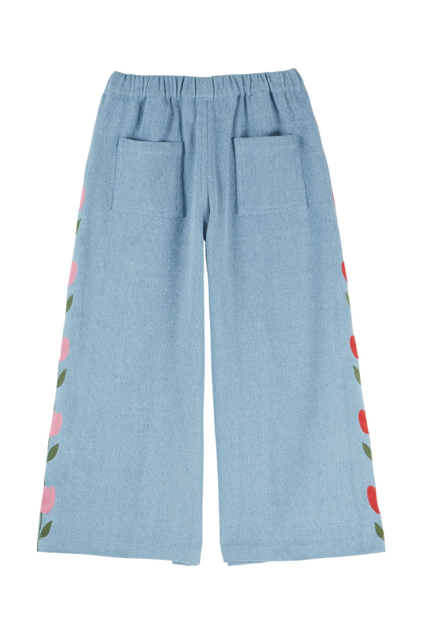 Pantalon denim brode tulipe - Bleu delave van Emile et Ida | Kids Conceptstore Le Fanfare