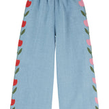 Pantalon denim brode tulipe - Bleu delave van Emile et Ida | Kids Conceptstore Le Fanfare