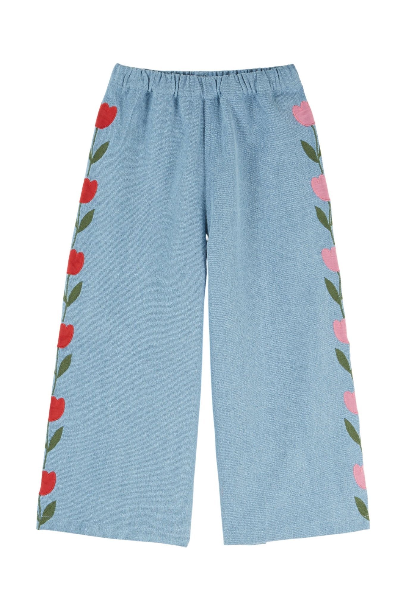 Pantalon denim brode tulipe - Bleu delave van Emile et Ida | Kids Conceptstore Le Fanfare