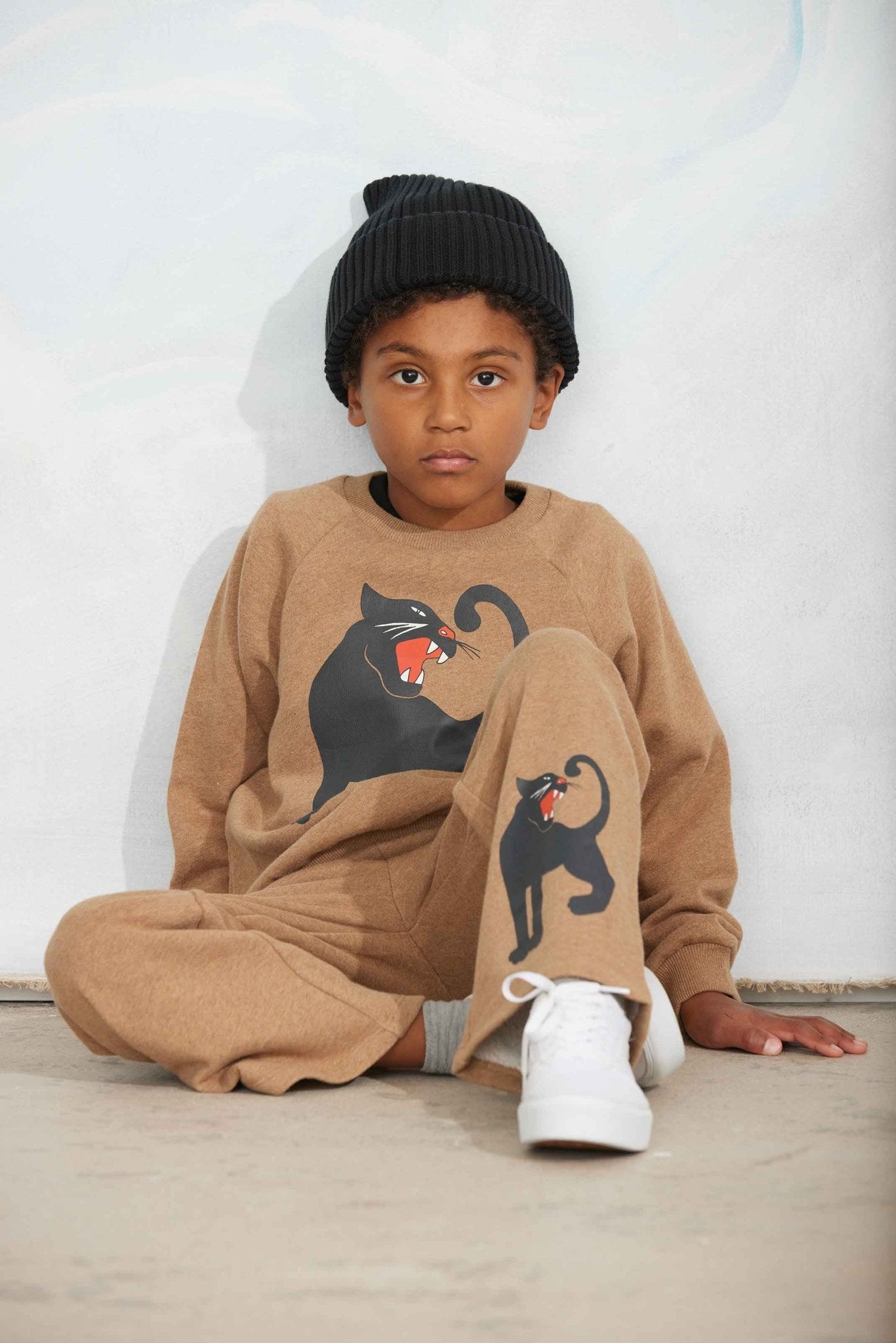 Panther sp melange sweatpants - Brown van Mini Rodini | Kids Conceptstore Le Fanfare