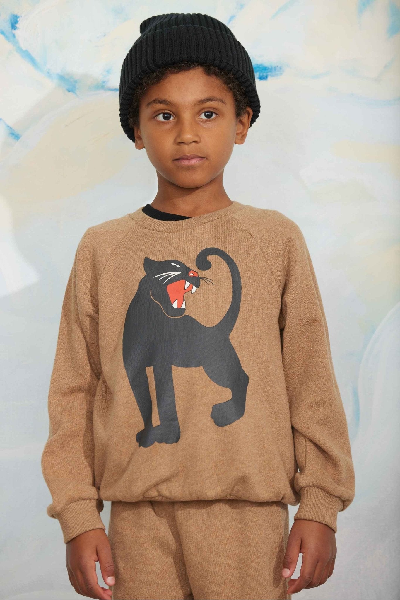 Panther sp melange sweatshirt - Brown van Mini Rodini | Kids Conceptstore Le Fanfare