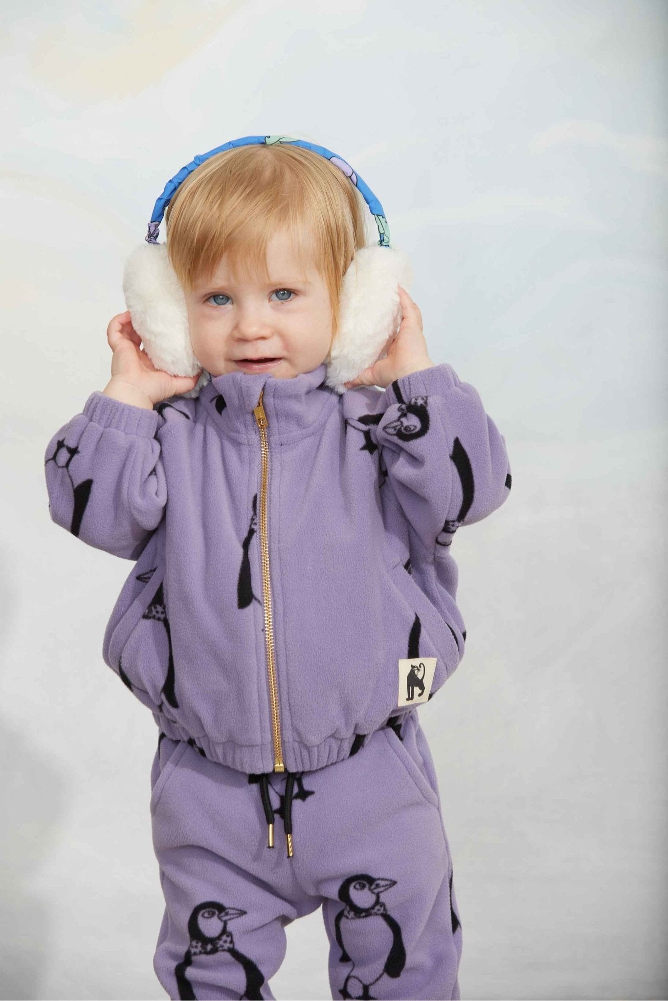 Penguin aop fleece jacket - Purple van Mini Rodini | Kids Conceptstore Le Fanfare