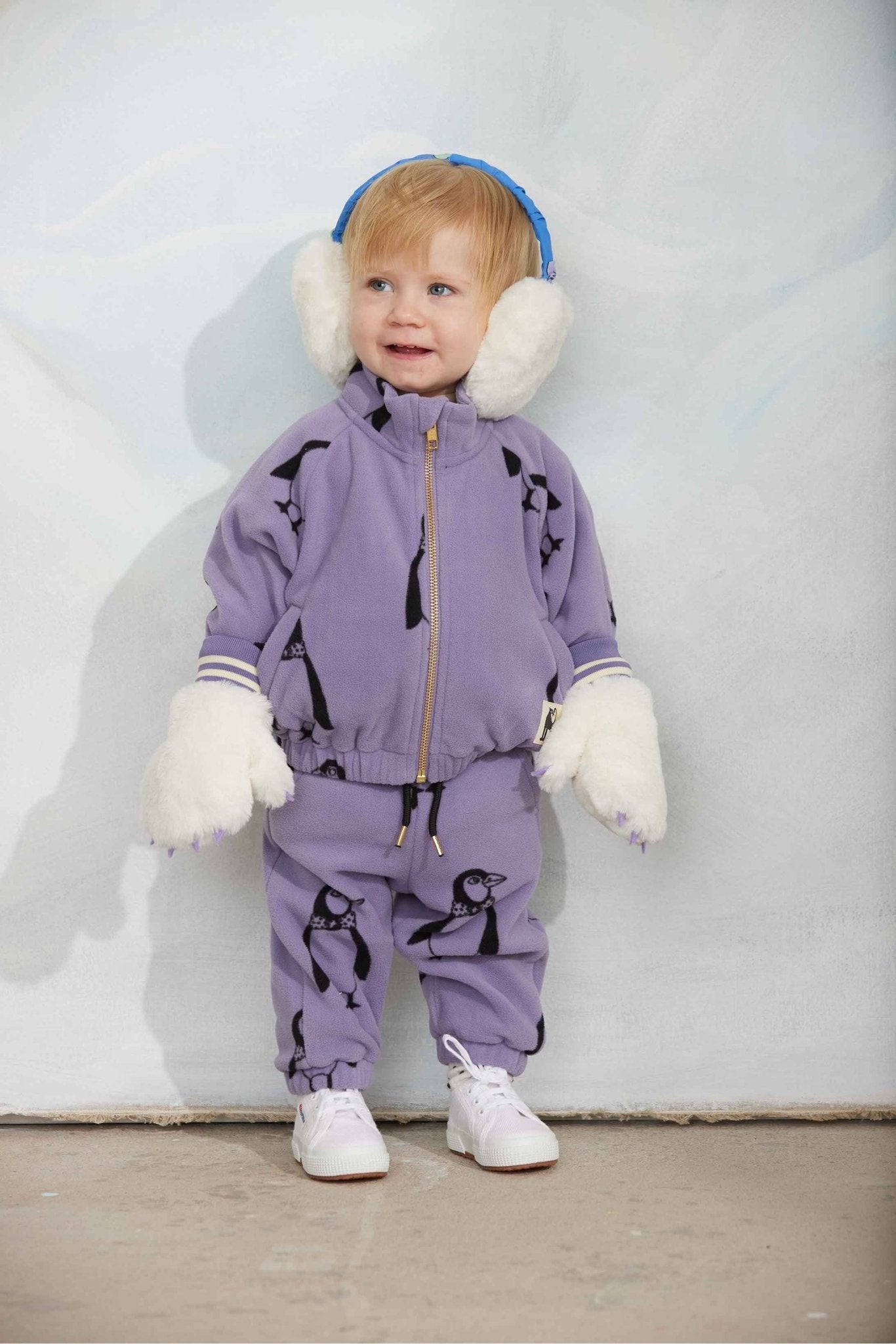 Penguin aop fleece jacket - Purple van Mini Rodini | Kids Conceptstore Le Fanfare